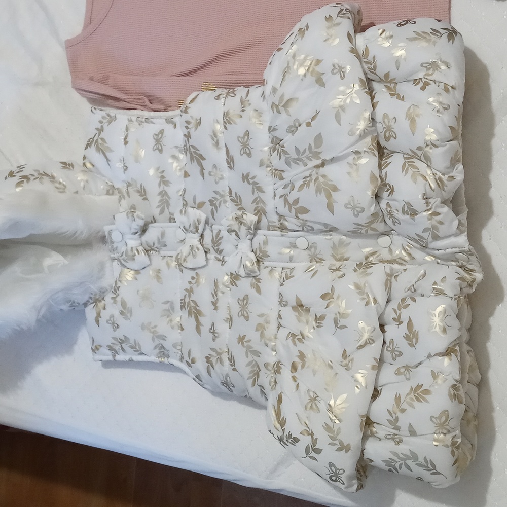 Little Lass Girl 3 PC White Puffer Vest Pink Shirt Dark Gray Leggings 10/12 - Picture 6 of 7